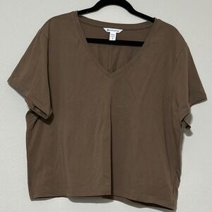 Athleta V Neck T Shirt Brown Cotton Blend Casual Everyday Women's Size XL NWOT